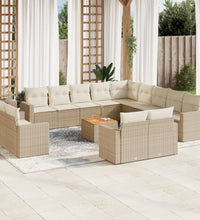 14-tlg. Garten-Sofagarnitur mit Kissen Beige Poly Rattan