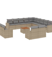 14-tlg. Garten-Sofagarnitur mit Kissen Beige Poly Rattan