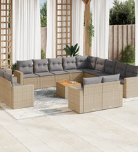 14-tlg. Garten-Sofagarnitur mit Kissen Beige Poly Rattan