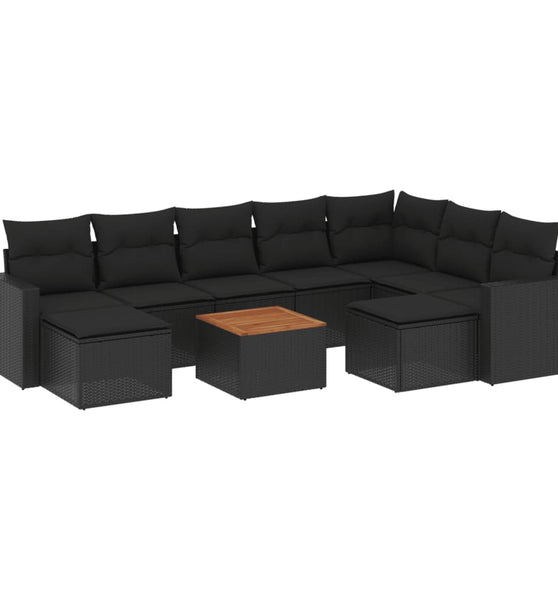 10-tlg. Garten-Sofagarnitur mit Kissen Schwarz Poly Rattan