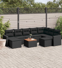 10-tlg. Garten-Sofagarnitur mit Kissen Schwarz Poly Rattan