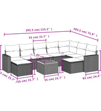 10-tlg. Garten-Sofagarnitur mit Kissen Schwarz Poly Rattan