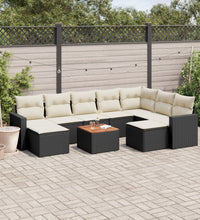 10-tlg. Garten-Sofagarnitur mit Kissen Schwarz Poly Rattan