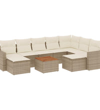 10-tlg. Garten-Sofagarnitur mit Kissen Beige Poly Rattan