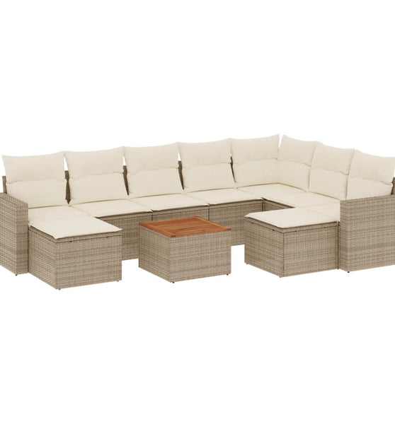 10-tlg. Garten-Sofagarnitur mit Kissen Beige Poly Rattan