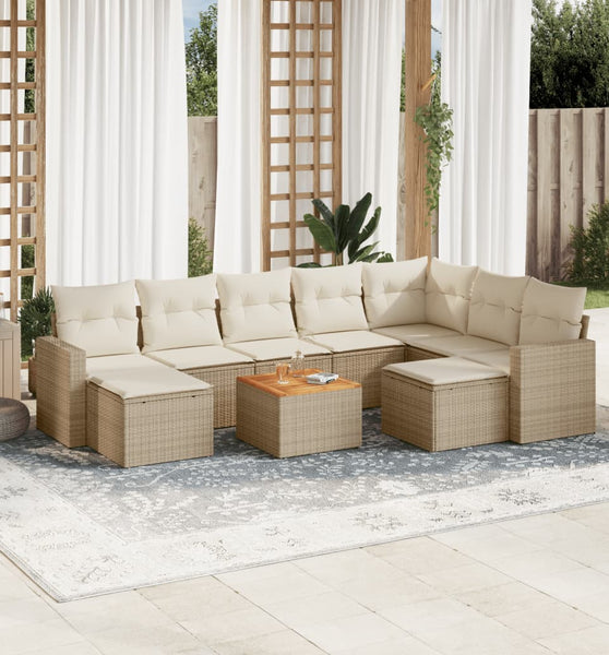 10-tlg. Garten-Sofagarnitur mit Kissen Beige Poly Rattan