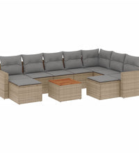 10-tlg. Garten-Sofagarnitur mit Kissen Beige Poly Rattan