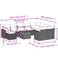 11-tlg. Garten-Sofagarnitur mit Kissen Schwarz Poly Rattan