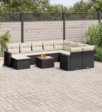 11-tlg. Garten-Sofagarnitur mit Kissen Schwarz Poly Rattan