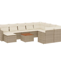 11-tlg. Garten-Sofagarnitur mit Kissen Beige Poly Rattan