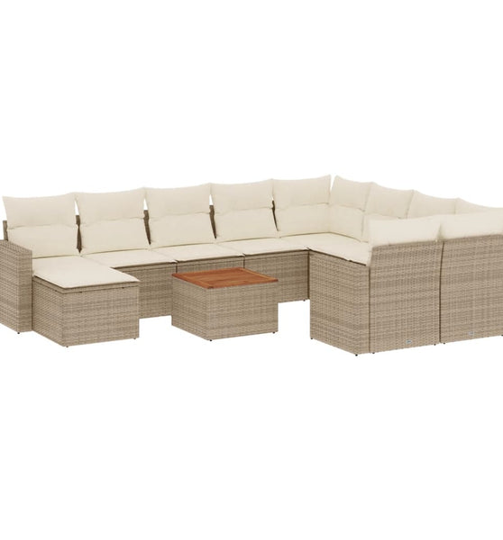 11-tlg. Garten-Sofagarnitur mit Kissen Beige Poly Rattan