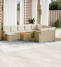 11-tlg. Garten-Sofagarnitur mit Kissen Beige Poly Rattan