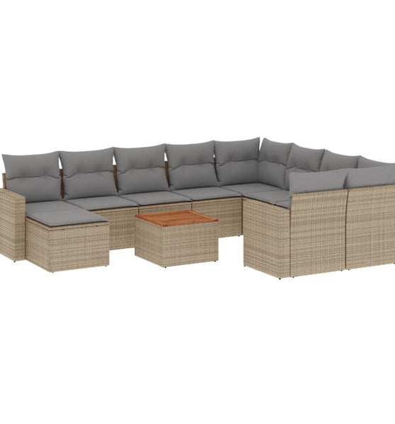 11-tlg. Garten-Sofagarnitur mit Kissen Beige Poly Rattan