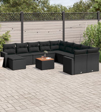 12-tlg. Garten-Sofagarnitur mit Kissen Schwarz Poly Rattan