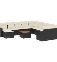 12-tlg. Garten-Sofagarnitur mit Kissen Schwarz Poly Rattan