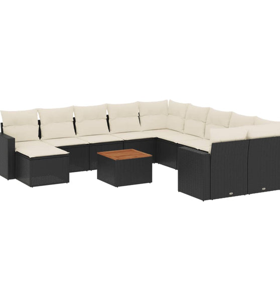 12-tlg. Garten-Sofagarnitur mit Kissen Schwarz Poly Rattan