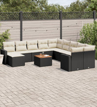 12-tlg. Garten-Sofagarnitur mit Kissen Schwarz Poly Rattan