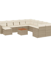 12-tlg. Garten-Sofagarnitur mit Kissen Beige Poly Rattan