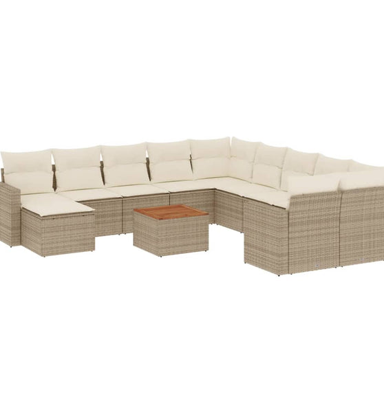 12-tlg. Garten-Sofagarnitur mit Kissen Beige Poly Rattan