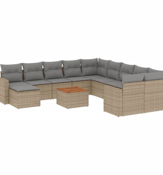 12-tlg. Garten-Sofagarnitur mit Kissen Beige Poly Rattan