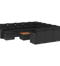 13-tlg. Garten-Sofagarnitur mit Kissen Schwarz Poly Rattan