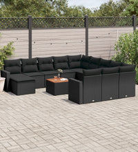 13-tlg. Garten-Sofagarnitur mit Kissen Schwarz Poly Rattan