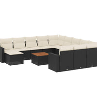 13-tlg. Garten-Sofagarnitur mit Kissen Schwarz Poly Rattan