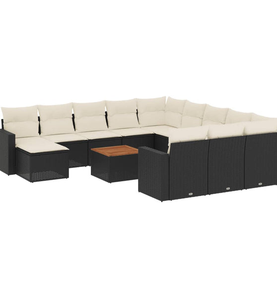 13-tlg. Garten-Sofagarnitur mit Kissen Schwarz Poly Rattan