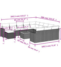 13-tlg. Garten-Sofagarnitur mit Kissen Schwarz Poly Rattan