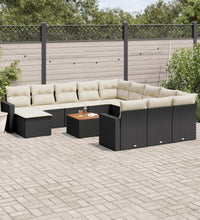 13-tlg. Garten-Sofagarnitur mit Kissen Schwarz Poly Rattan