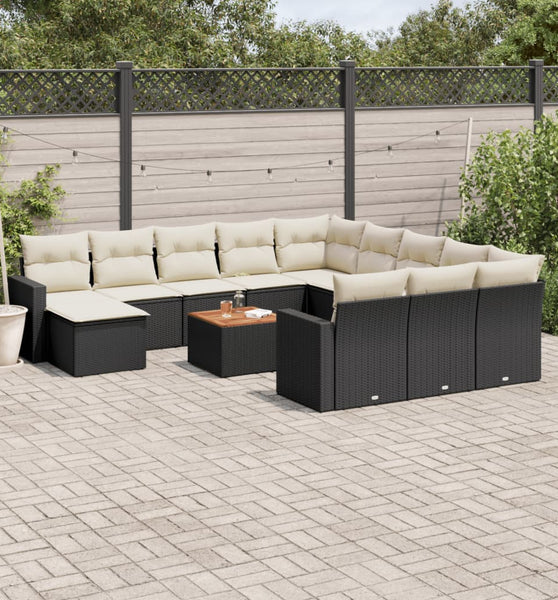 13-tlg. Garten-Sofagarnitur mit Kissen Schwarz Poly Rattan