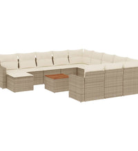13-tlg. Garten-Sofagarnitur mit Kissen Beige Poly Rattan