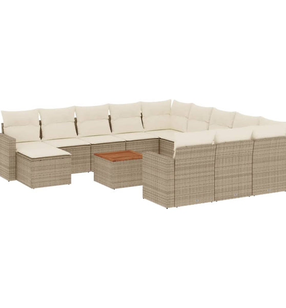 13-tlg. Garten-Sofagarnitur mit Kissen Beige Poly Rattan