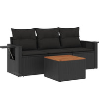 4-tlg. Garten-Sofagarnitur mit Kissen Schwarz Poly Rattan