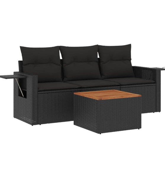 4-tlg. Garten-Sofagarnitur mit Kissen Schwarz Poly Rattan