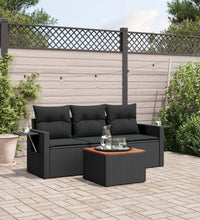 4-tlg. Garten-Sofagarnitur mit Kissen Schwarz Poly Rattan