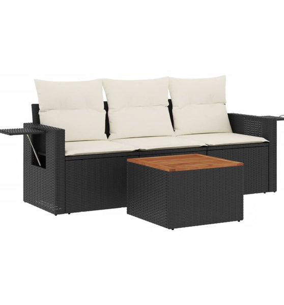 4-tlg. Garten-Sofagarnitur mit Kissen Schwarz Poly Rattan