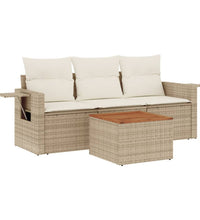 4-tlg. Garten-Sofagarnitur mit Kissen Beige Poly Rattan