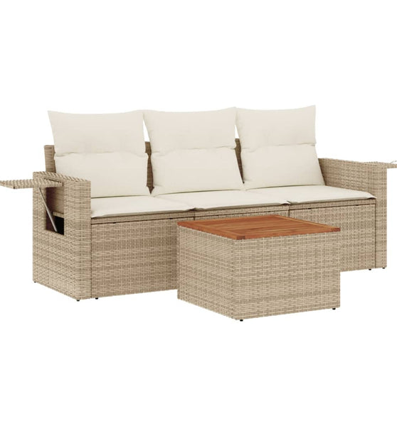 4-tlg. Garten-Sofagarnitur mit Kissen Beige Poly Rattan