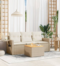 4-tlg. Garten-Sofagarnitur mit Kissen Beige Poly Rattan