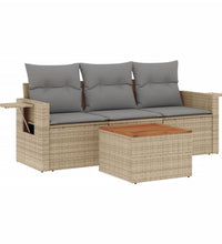 4-tlg. Garten-Sofagarnitur mit Kissen Beige Poly Rattan