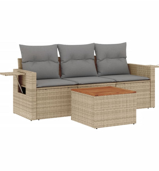 4-tlg. Garten-Sofagarnitur mit Kissen Beige Poly Rattan