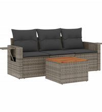 4-tlg. Garten-Sofagarnitur mit Kissen Grau Poly Rattan