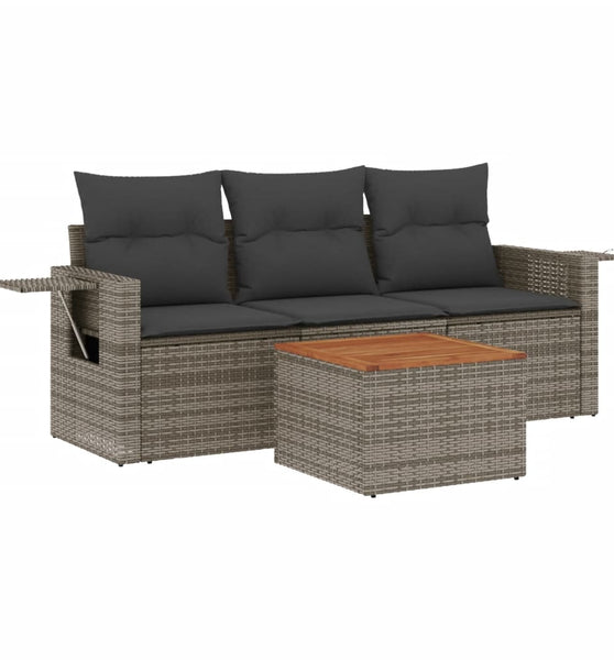 4-tlg. Garten-Sofagarnitur mit Kissen Grau Poly Rattan