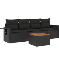 5-tlg. Garten-Sofagarnitur mit Kissen Schwarz Poly Rattan