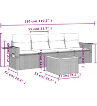 5-tlg. Garten-Sofagarnitur mit Kissen Schwarz Poly Rattan