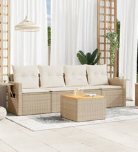 5-tlg. Garten-Sofagarnitur mit Kissen Beige Poly Rattan