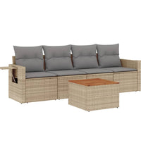 5-tlg. Garten-Sofagarnitur mit Kissen Beige Poly Rattan