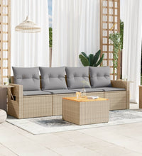 5-tlg. Garten-Sofagarnitur mit Kissen Beige Poly Rattan