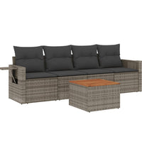 5-tlg. Garten-Sofagarnitur mit Kissen Grau Poly Rattan